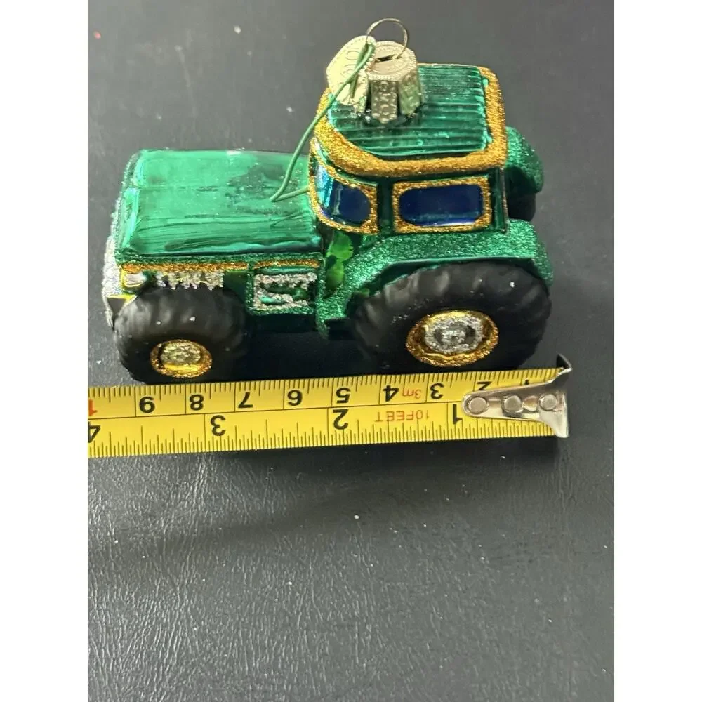 Old World Christmas Green/Yellow Farm Tractor Hand Blown Glass Ornament